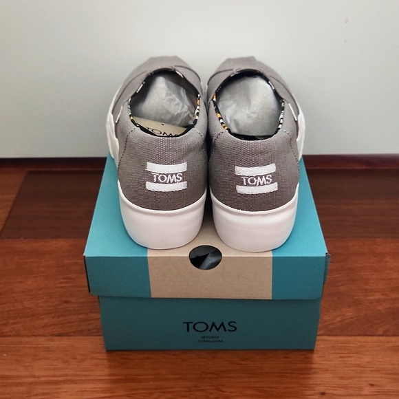 NWT TOMS Gray Alpargata Boardwalk Heritage Canvas platform espadrilles - Picture 3 of 6